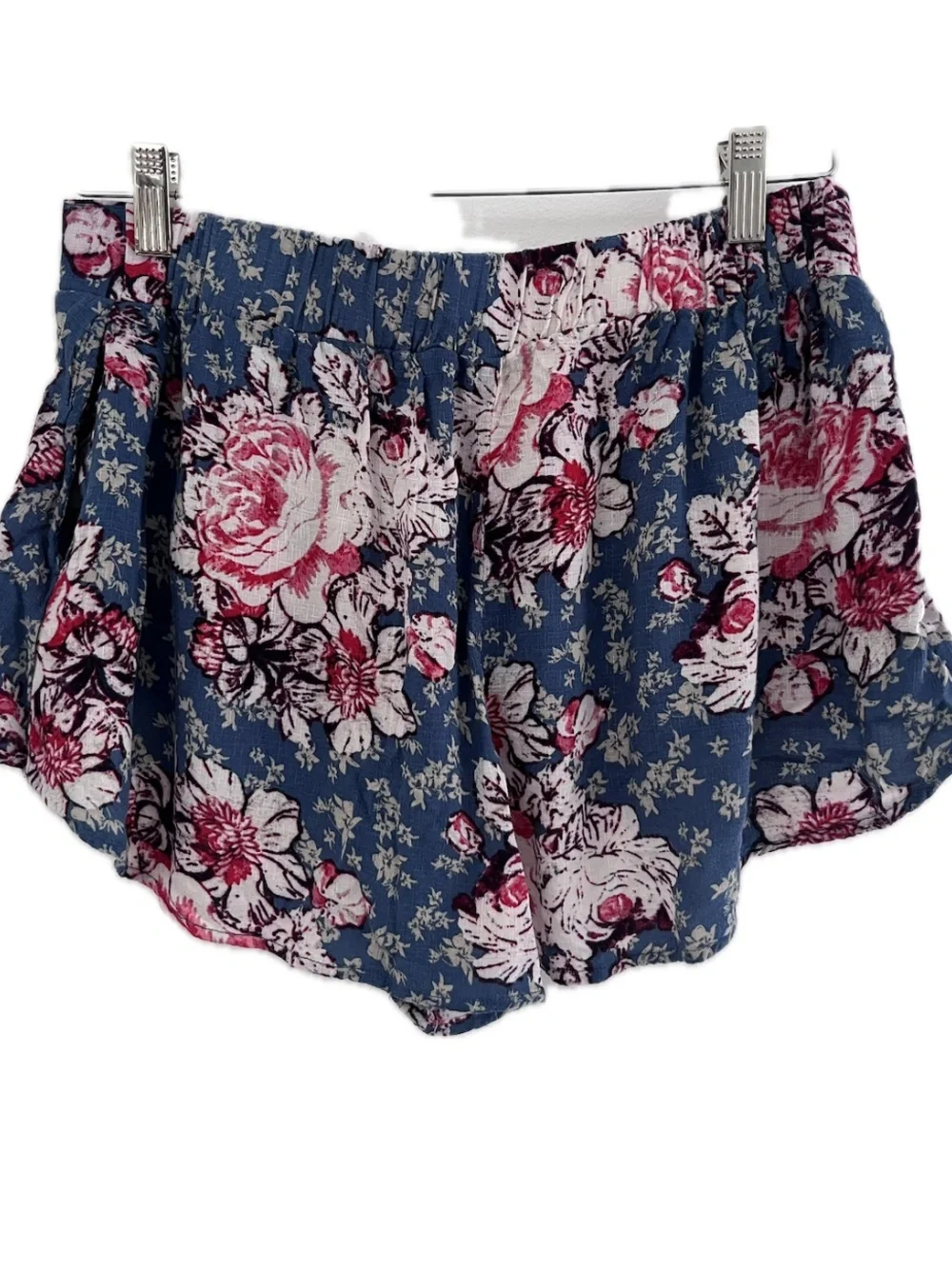 Free People Floral Draped Faux-Wrap Tap Shorts Blue Pink Size Small